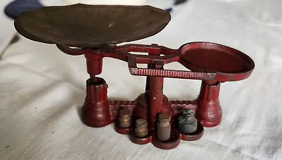 Vintage Antique Cast Iron Scales Balance Scale With 4 Weights • $40