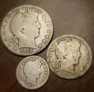 1892-1916 Barber Coin Lot- Half Quarter Dime .85$ Cents Face Value Old US Silver • $33.99