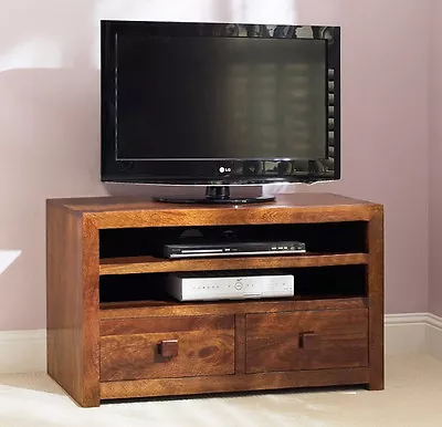 £303.04 • Buy Dakota Solid Mango Large 2 Drawer Tv Unit With Shelves - Solid Indian Wood New