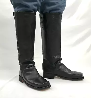 Black Leather Knee Boots - Stovepipe Style Boots - Reenactment - Size 9 • $198