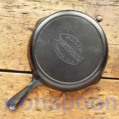Vintage MARTIN Cast Iron SKILLET Frying Pan # 8 HAMBURGER LOGO - Ironspoon • $129