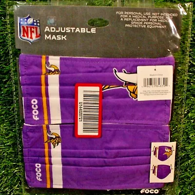 NFL Minnesota Vikings Adult Size Gameday Adjustable Face Masks Coverings 2 Pack • $11.39