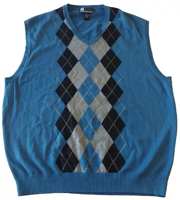 Jos A Bank Leadbetter Golf Blue Argyle Sleeveless Sweater Vest Size XL Casual • $16.95