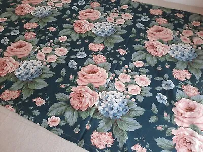 Navy Blue Cabbage Rose FABRIC 135.5cm X 71cm Cottage FLORAL Craft Material Piece • £9.99