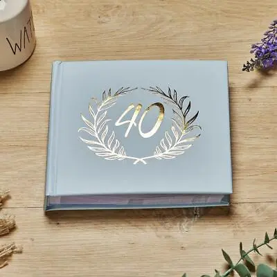 40th Birthday Blue Photo Album Gold Laurel Wreath • £15.99