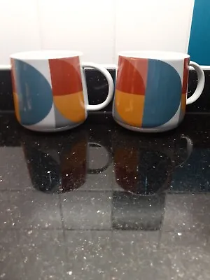 Habitat Set Of 2 Retro Block Colour Mugs Porcelain  Multicoloured • £12