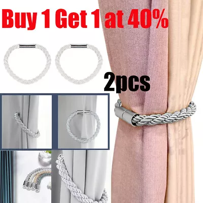 2PACK Magnetic Curtain Tiebacks Tie Backs Buckle Clips Weave Rope Holdbacks Home • £6.25