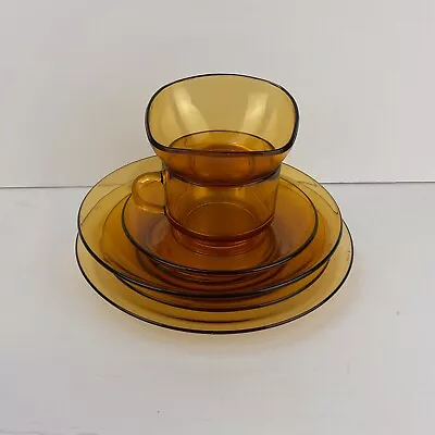 Vereco Duralex Amber Yellow Excellent France Vintage 6 Piece Place Setting • $44.89