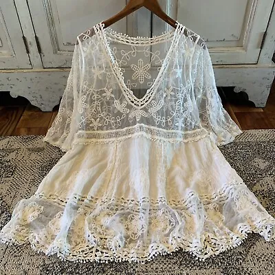 XL New White Lace Crochet Bohemian Tunic Blouse Top Cover-Up Womens X-LARGE OS • $54.50