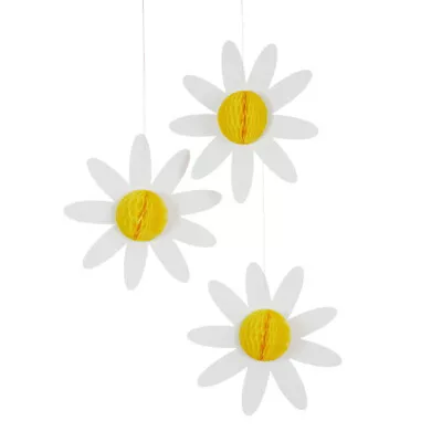 Floral Daisy Paper Honeycomb Hanging Decorations X 3 - Flower Party Decorations • £7.45