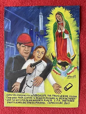 Mexican Master Alfredo Vilchis Doctor Attacked At Hospital Tin Ex Voto ~ Retablo • $200