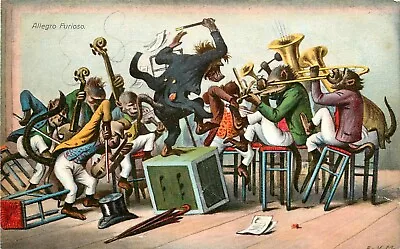 C1907 Postcard Ser.1150 Monkey Orchestra & Conductor Allegro Furioso! E.V.M. • $16.99