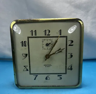 Vintage Sentinel 8 Day Alarm Clock Black& Gold Cream Color Case -does Not Run P1 • $16