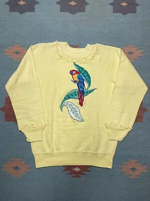 Vintage Crewneck Sweatshirt Custom Embroidered Parrot Bird Animal 80s Small • $16.50