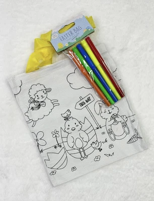 £4.99 • Buy Colour Your Own Easter Egg Hunt Bag Canvas Tote Felt Tips Handled Bag Basket