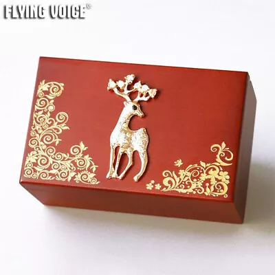 Wood Wind Up Music Box Jewelry Case Christmas Xmas Deer Embellished Present Gift • $54.99