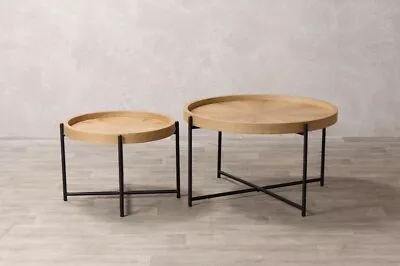 Round Coffee Table Set Of Two Light Oak Nesting Tables • £185