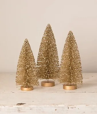 Bethany Lowe Old Gold Bottle Brush Trees ~~ Set Of 3 ~~ Holiday Must-Have • $28.99