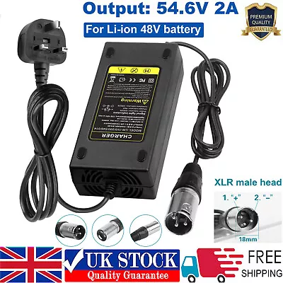 Electric Bike Ebike 48V Lithium Battery Charger 3 Pin XLR Plug 54.6V 2A 13S F • £17.99