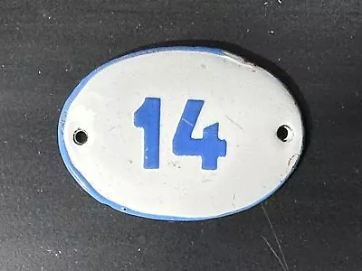 Number 14 Vintage Enamel House Numbers Made In Europe Room Hotel FREE POSTAGE • $28.05