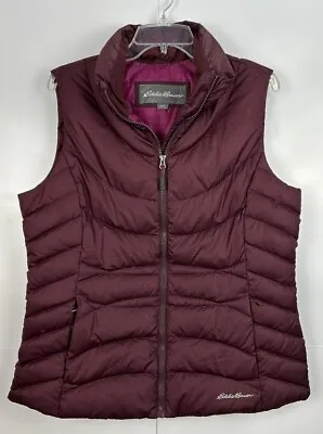 Women's EDDIE BAUER EB650 Maroon Goose Down Full Zip Puffer Vest Size Large • $19.99