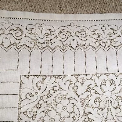 Vintage Lace Edged Tablecloth Floral Pattern Square White • £14.99