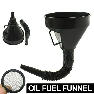 Garage Petrol Diesel Oil Fuel Funnel Long Neck Flexible Funnel With Fliter Net • £5.49