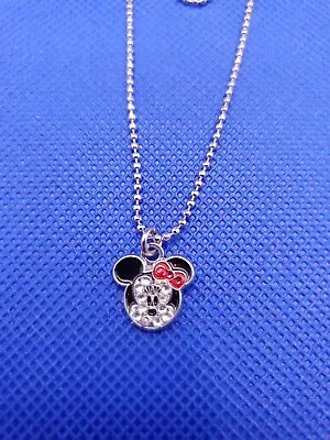 Disney MINNIE MOUSE Rhinestone Head Charm & Necklace Silver Tone Chain NEW • $12.93