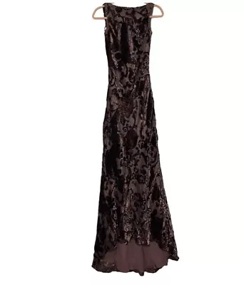 Kay Unger NY Vintage Bateau Neck Brown Floral Print Maxi Fishtail Gown Size 4 • $158