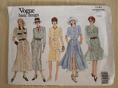 Vogue Basic Design 1147 Vintage Women's Shirt Dress Sizes 8 10 12 Uncut • $9.47