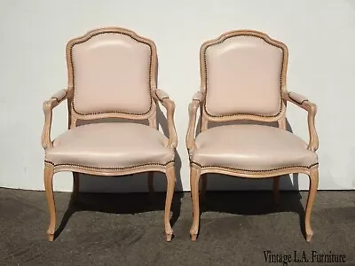 Pair Vintage French Country Leather Accent Chairs By Chateau D'AX Spa Made Italy • $836