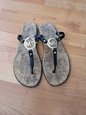 Michael Kors Women's MK Charm Blk Jelly Gold Logo Thong Cork Flip Flops  SZ 10. • $13.99