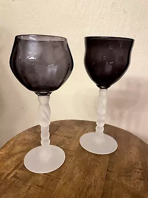 Purple Amethyst Wine Water Goblets Glasses Mexican Blown Bubble Large 8.25  • $19.95