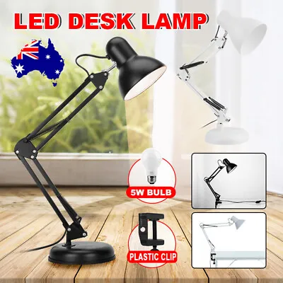 Super Bright Desk Lamp Swing Arm Clamp On Table Light With Clip & E27 LED Bulb • $26.45