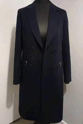 Jaeger Ladies Navy Wool Coat Single Breasted Zip Pockets Vintage Immaculate Sz 8 • £39.99