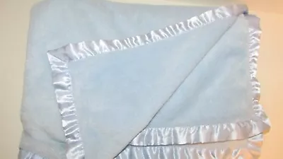 Nursery Rhyme Solid Light Blue Plush Baby Blanket Satin Trim 30x40 Snags USED • $14.99