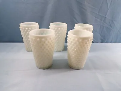 Set Of 5 Fenton #3942 White Milk Glass Hobnail 12 Ounce Glasses Tumblers • $49.99