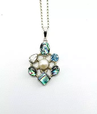 Freeform Abalone & Pearl Sterling Silver Pendant & Chain Necklace • $109