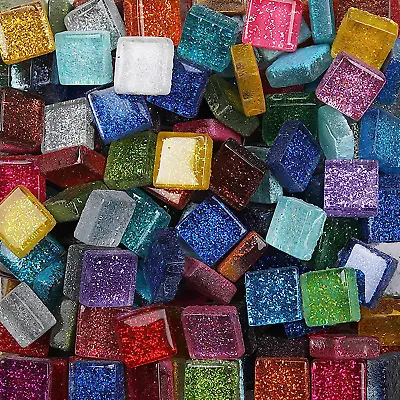 200 Pieces/200G Glass Square Mosaic Tiles For Crafts Colorful Stained Glass Pie • $11.40