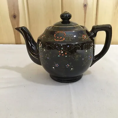 Vtg Brown Betty Redware Teapot Moriage Enamel Hand Painted Made Japan 5 1/2” C26 • $29.99