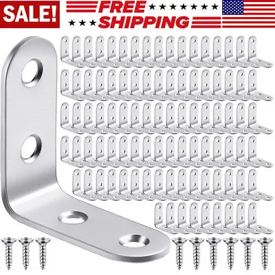 Stainless Steel L-Shaped Bracket Corner Brace 1.5in 90 Degree Angle Corner Lot • $6.58