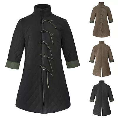 Men Medieval Thick Padded Full Sleeves Gambeson Coat Aketon Jacket Armor Cotton • £34.44