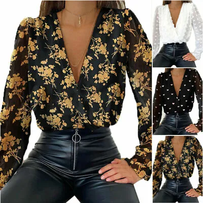 £15.95 • Buy Women V-Neck Long Sleeve T-shirt Floral Blouse Office OL Casual Tops Tee Baggy