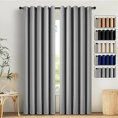 Thick Thermal Blackout Curtains Eyelet Ring Top Ready Made OF Pair Curtain Panel • £22.87