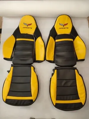 Corvette C6 Sports 2005-2011 Black & Yellow Fuax Leather Car Seat Covers • $270