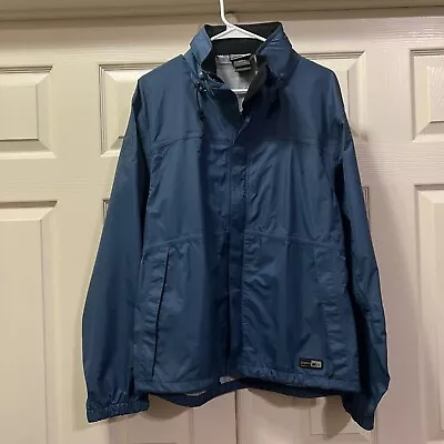 REI Men Elements Rain Jacket Size Med Blue Full Zip With Packable Hood • $38