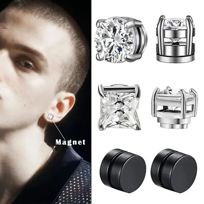 PAIR Diamond Magnetic No Piercing Men Women Sparkling Clip On Ear Studs Earrings • £3.79