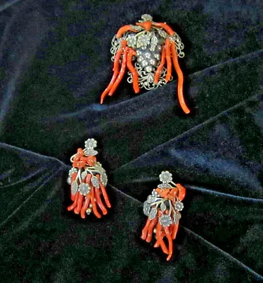 Vintage/Antique  Salmon Branch Coral Brooch/Pin Earrings Set • $150