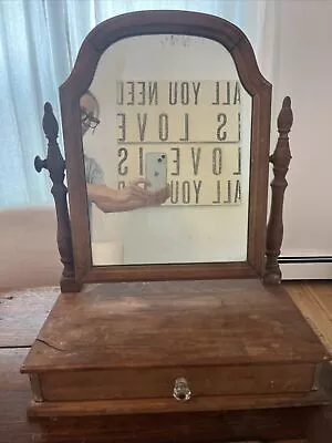 Antique VTG Wood Framed Vanity Shaving Stand Dresser Top Swivel Mirror + Drawer • $50