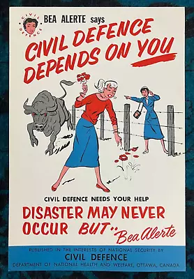 Original Poster Civil Defense Canada Bea Alerte Disaster Cold War Health Safety • $395